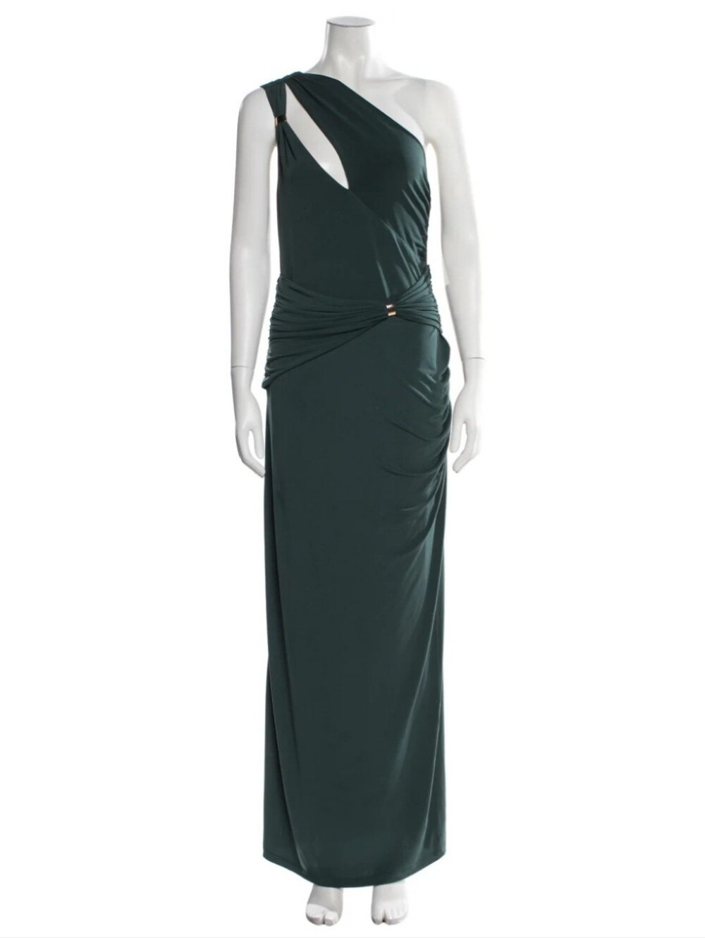 Herve Legar AURORA GOWN Asymmetric One-Shoulder Maxi Dress in Dark Green